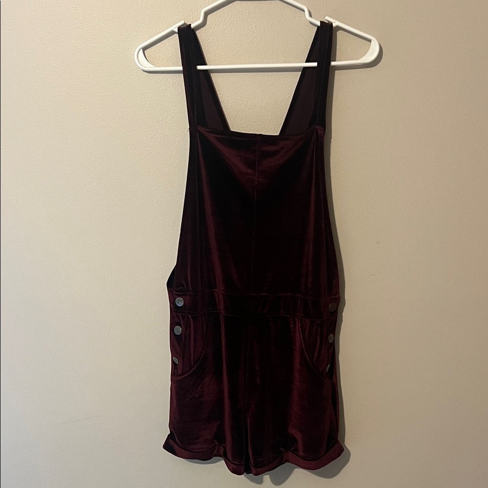 Burgundy Velvet Overalls/Romper
